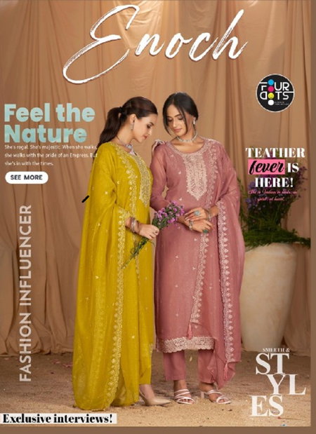 Enoch By Four Dots Rose Gold Silk Jharkan Dress Material Wholesale Distributors In India